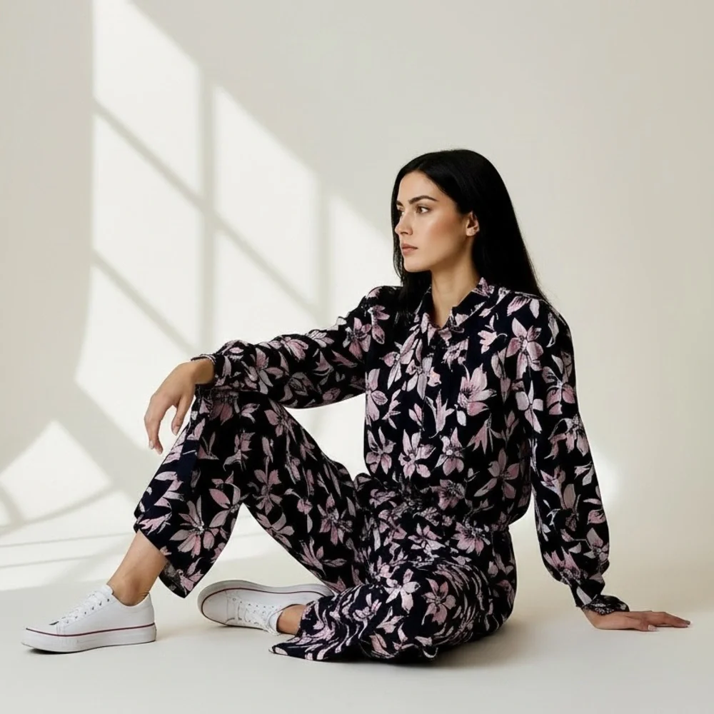 Madewell Floral Jumpsuit -‎ Black and Pink